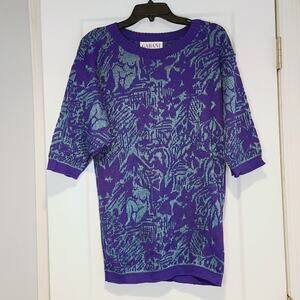 Vintage 90s Gabani Abstract Jacquard Knit Longline Tunic Length Sweater